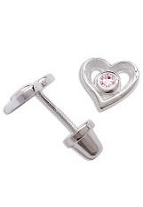 outstanding silver pink cubic zirconia heart baby birthstone earrings
